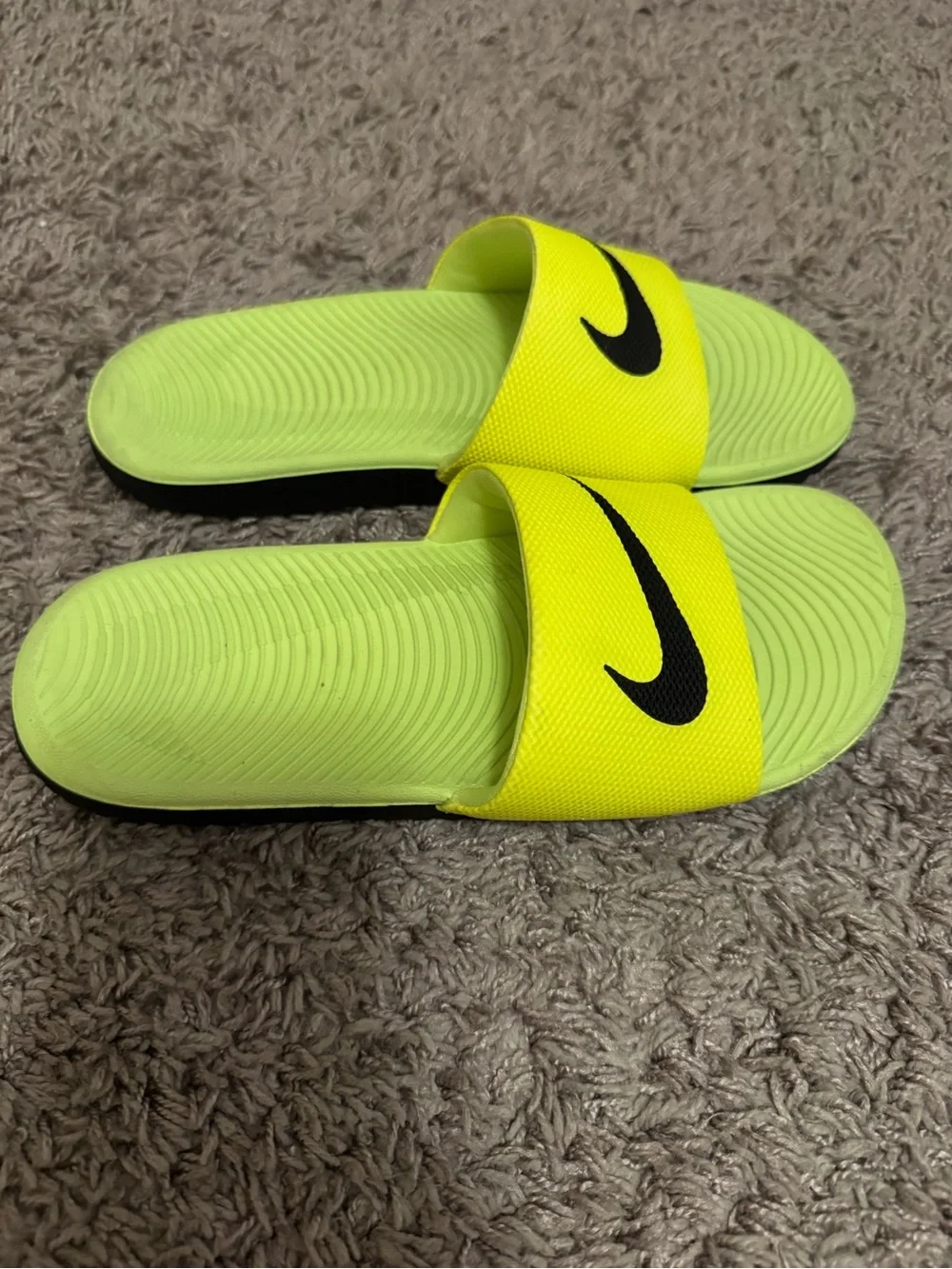 Nike Kids Slide Sandals Neon Yellow with Black Swoosh
